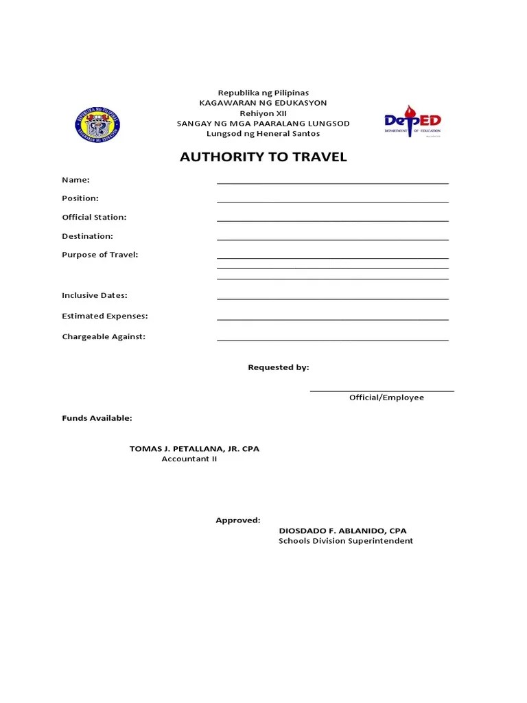 Authority To Travel PDF
