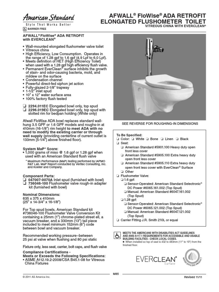 American Standard Wall Mount Water Closet SpecSheet 4946 PDF