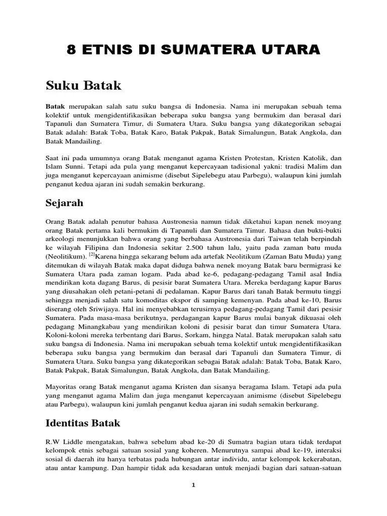 8 Etnis Di Sumatera Utara | PDF