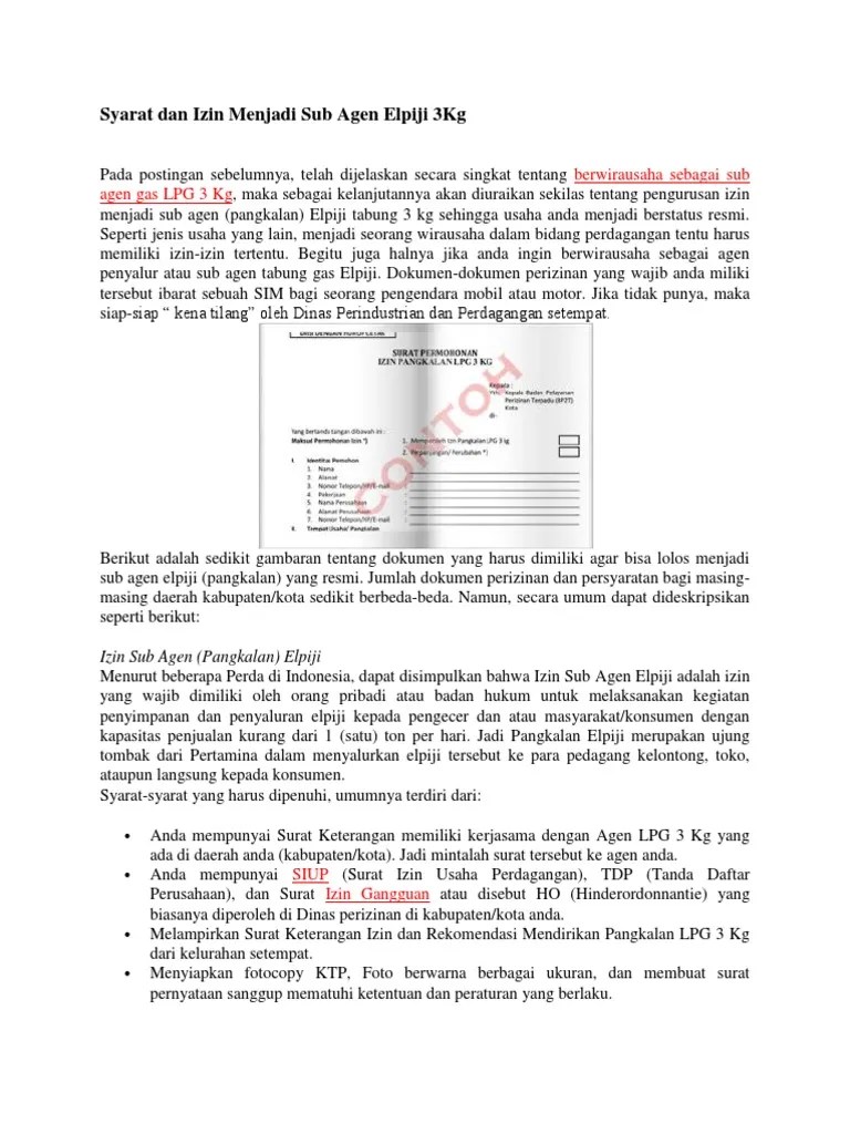 Syarat Dan Izin Menjadi Sub Agen Elpiji 3Kg | PDF
