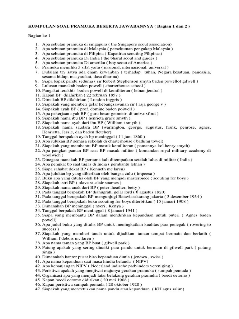 Kumpulan Soal Pramuka Penggalang Sd Doc Galeri Soal