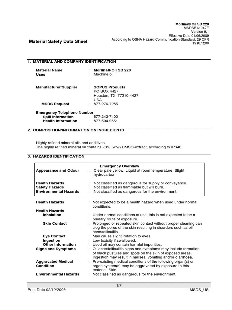 MSDS Shell Morlina Machine Oil PDF