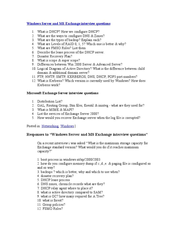 Windows Server and MS Exchange Interview Questions