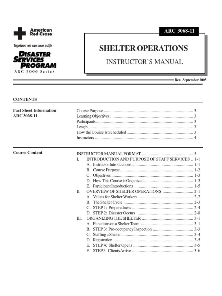 Shelter Operations Instructor Manual American Red Cross Emergency