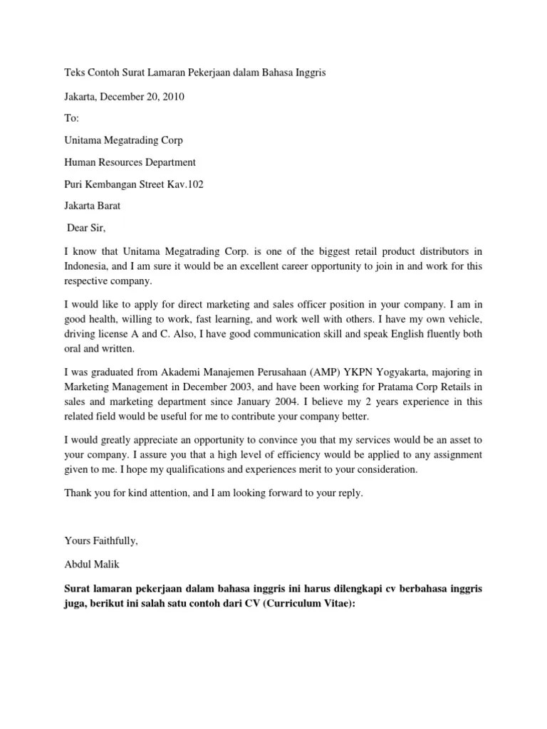 50+ Contoh Surat Lamaran Kerja Bahasa Inggris Untuk Hotel Front Office