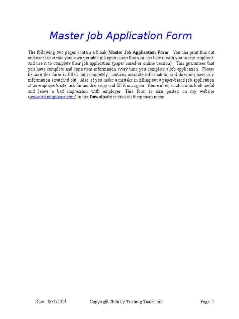 Master Job Application Form Computing Technology Free 30day