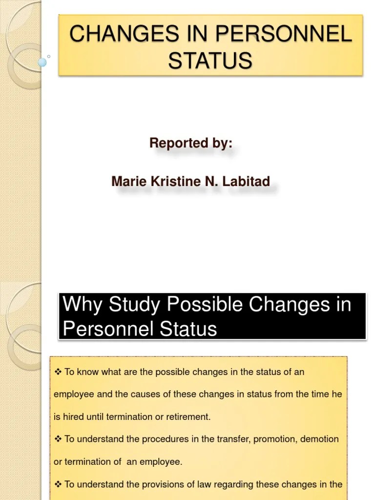 ChangeCHANGES IN PERSONNEL STATUSs in Personnel Status Layoff