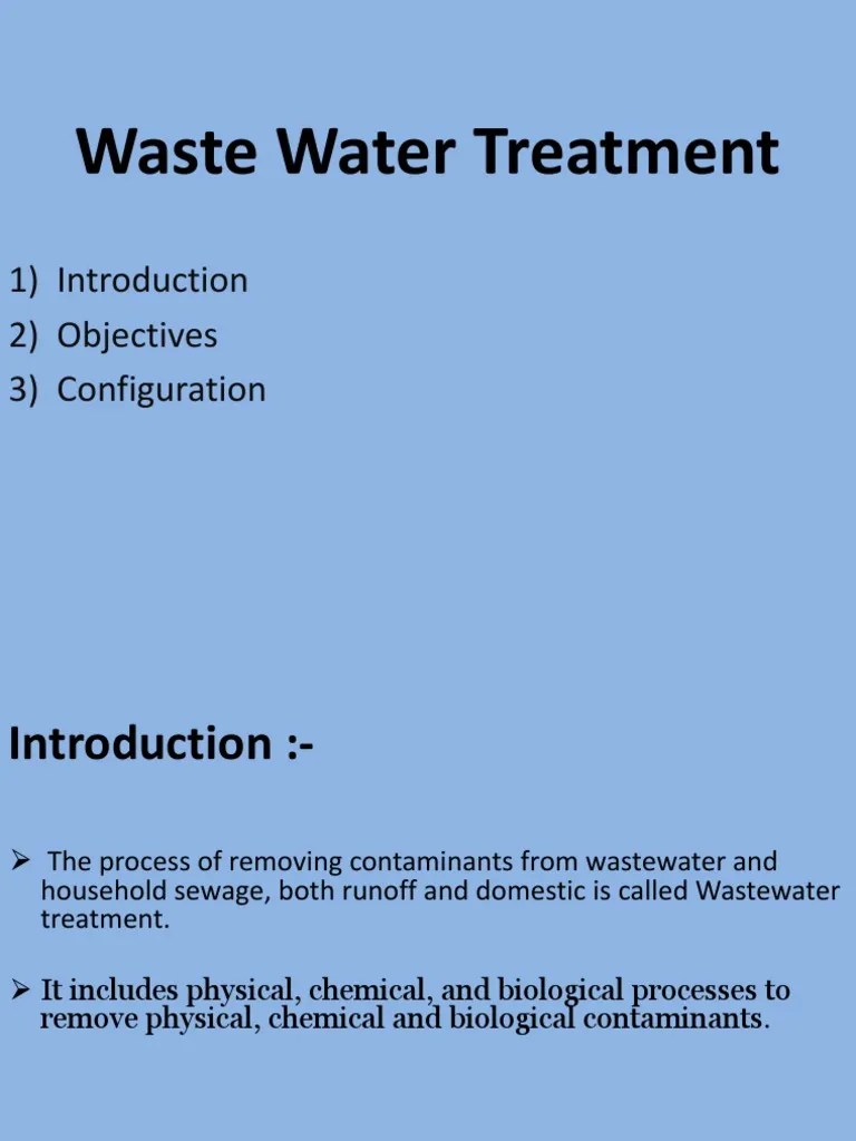 Waste Water Treatment 1) Introduction 2) Objectives 3) Configuration PDF Sewage Treatment