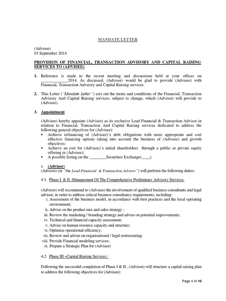 Sample Mandate Letter Arbitral Tribunal Arbitration