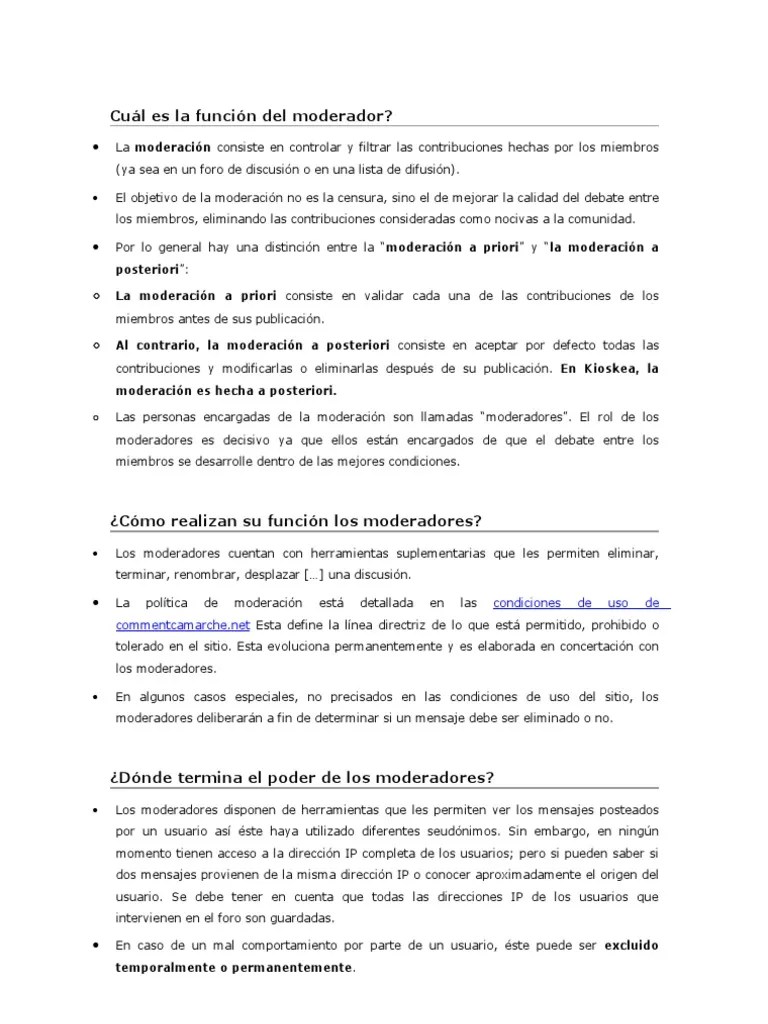 Cuál es la función del moderador Foro de Informática y