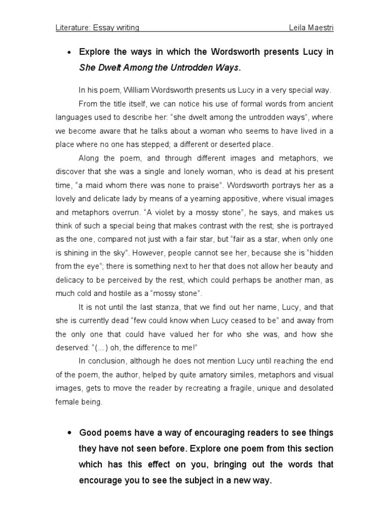 Literature, Essay Writing About IGCSE Poems PDF Poetry