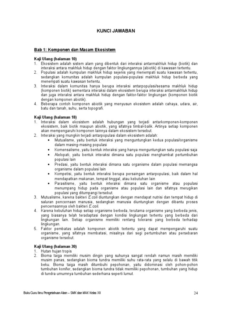 Soal Dan Jawaban Ipa Smk Kelas Xii Tentang Ekosistem Kobong Ilmu