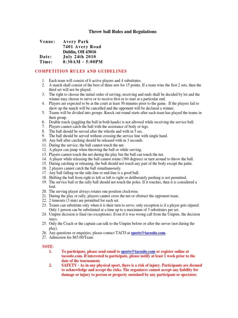Throw Ball Rules PDF Gaming Games Of Physical Skill