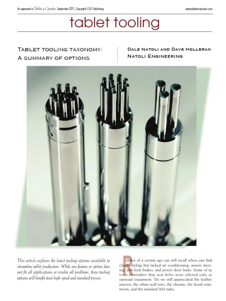 Tablet Tooling Taxonomy Summary Options PDF Tablet (Pharmacy) Wear