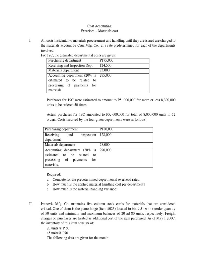 Cost Accounting Exercises PDF Business Economics Business