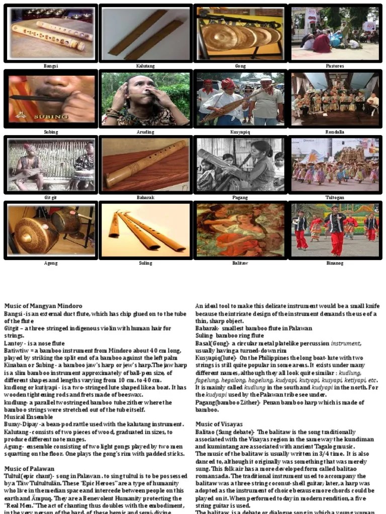 Music of Mindoro, Palawan, Visayas Musical Instruments