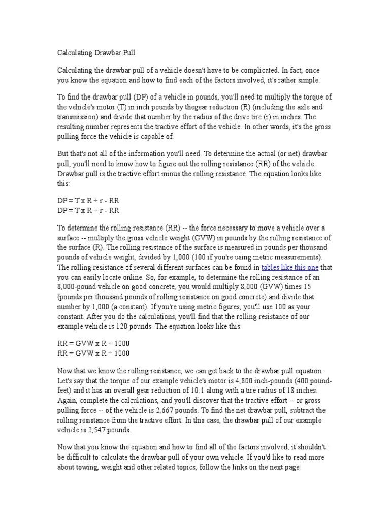 Calculating Drawbar Pull PDF Mechanics Physics