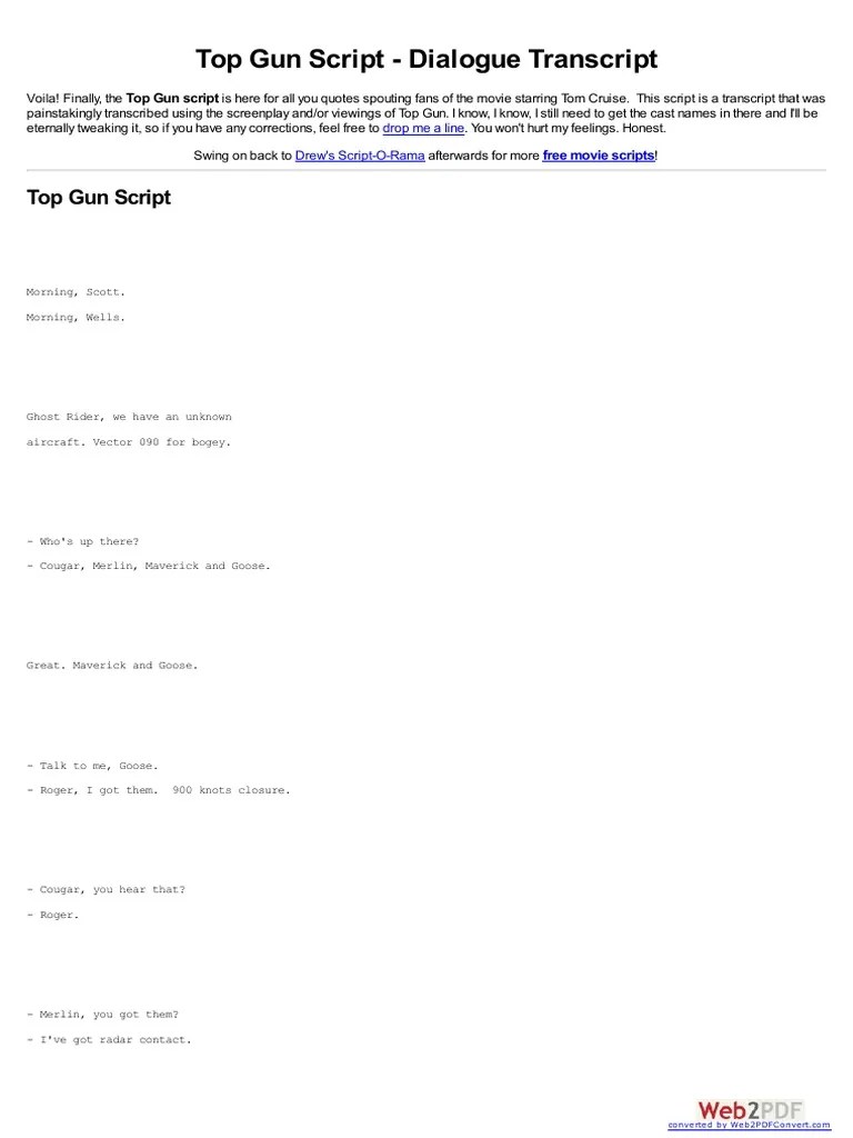 Top Gun Script Download Free PDF Military Aviation Aerospace