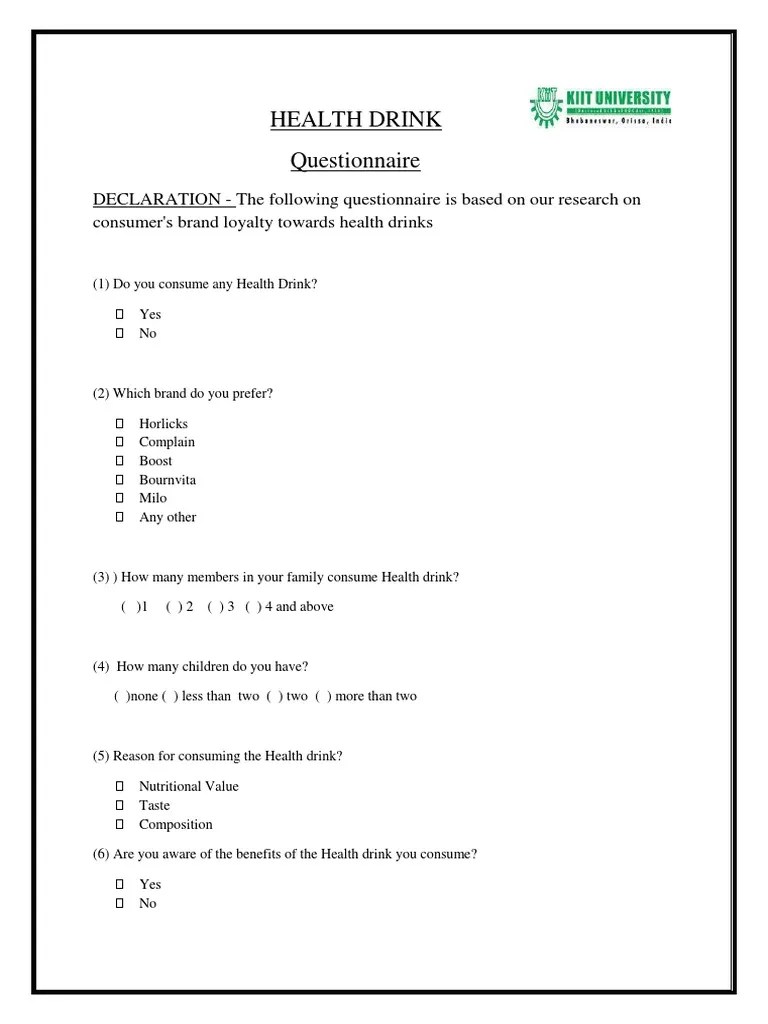 Health Drink Questionnaire Drink Brand