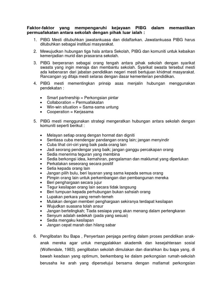 Faktorfaktor yang mempengaruhi kejayaan PIBG dalam memastikan
