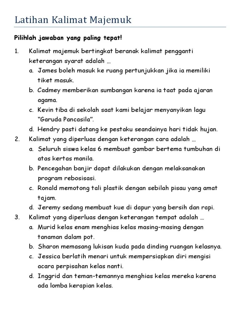 Soal Latihan Kalimat Majemuk