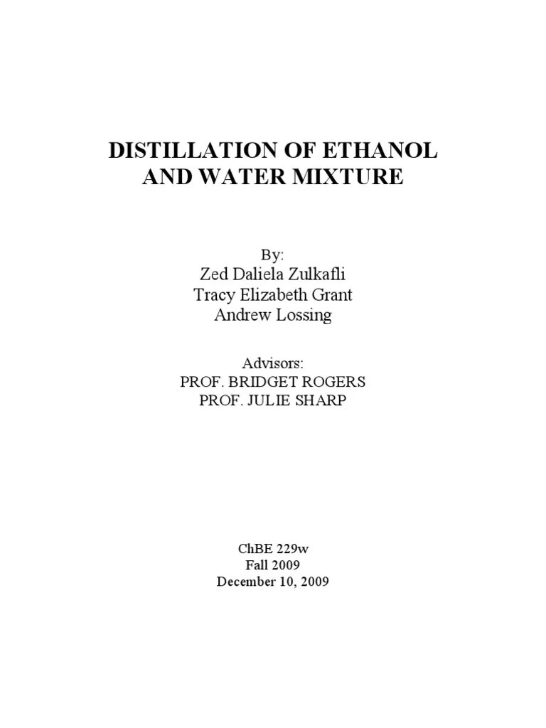 Lab Report Distillation PDF Distillation Ethanol