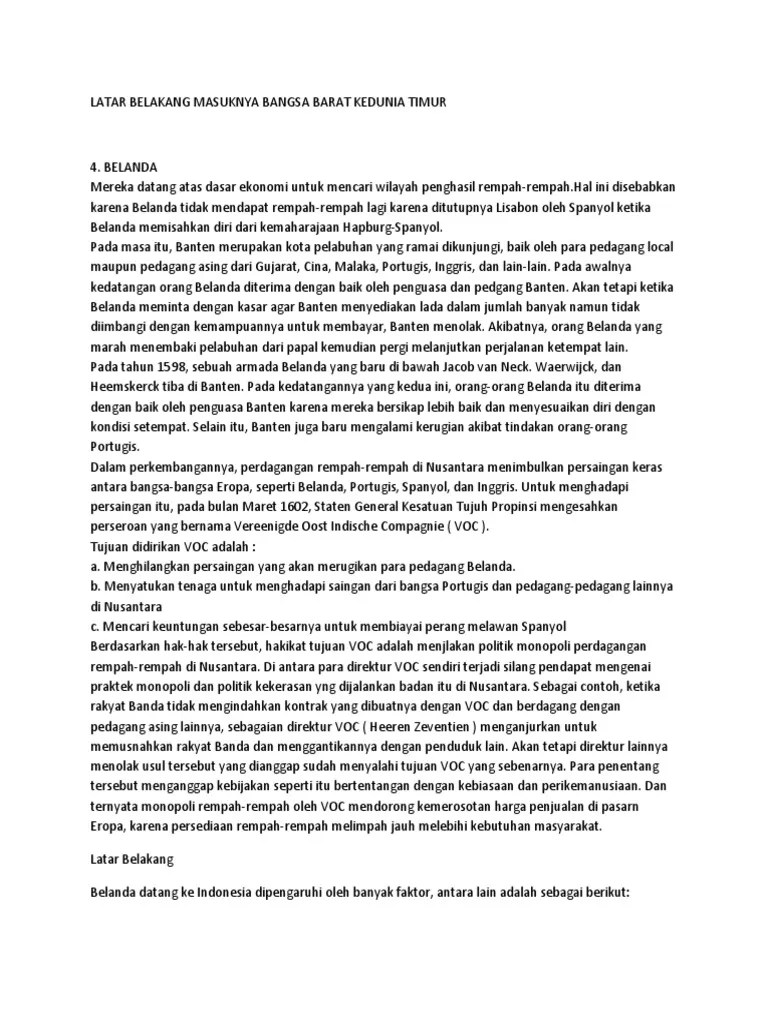 Latar Belakang Masuknya Bangsa Barat Kedunia Timur | PDF