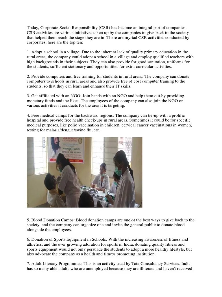 CSR Activities Corporate Social Responsibility Employment