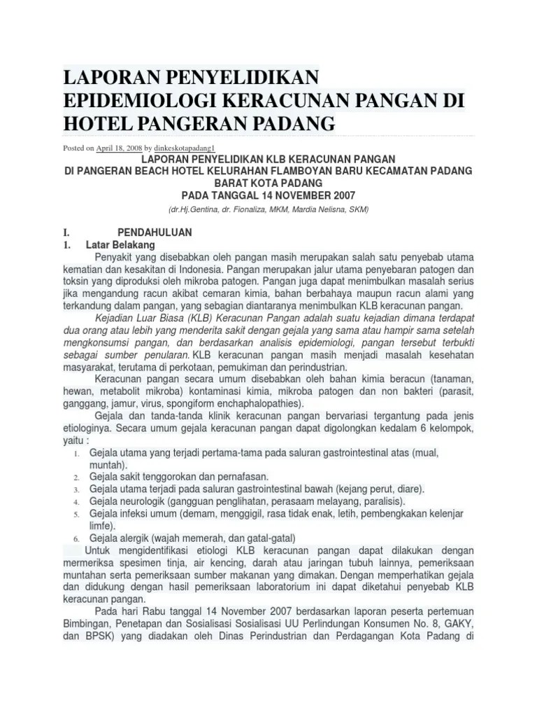 Laporan Penyelidikan Epidemiologi Keracunan Pangan Di Hotel Pangeran