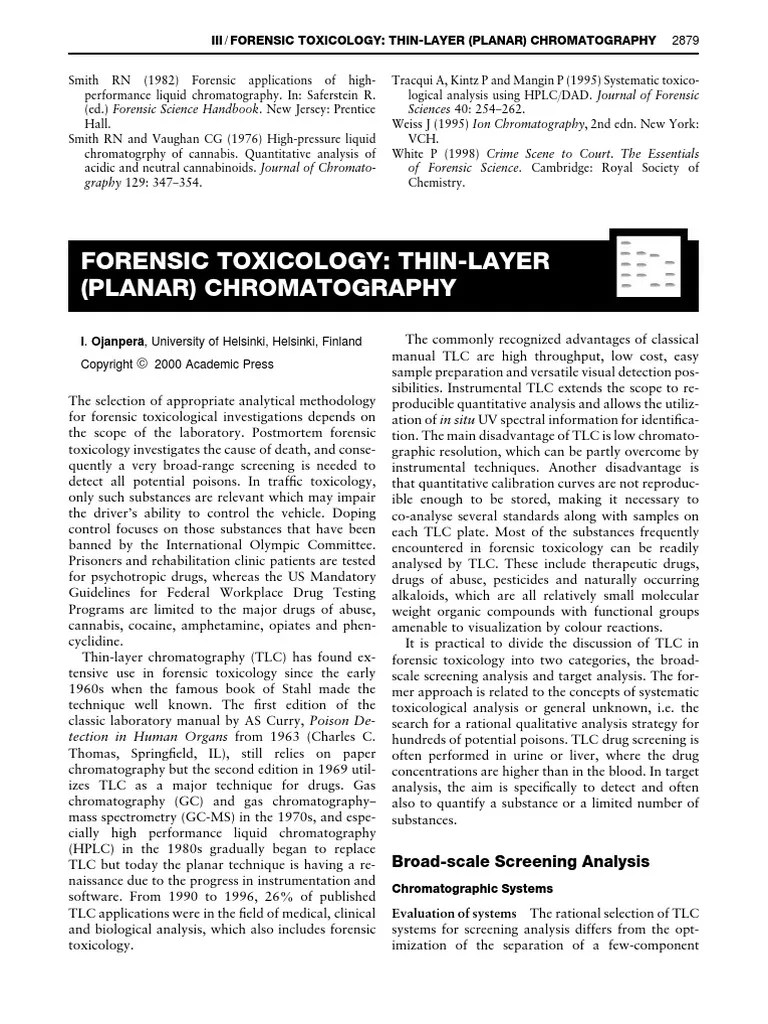 Forensic Toxicology Thinlayer (Planar) Chromatography Thin Layer