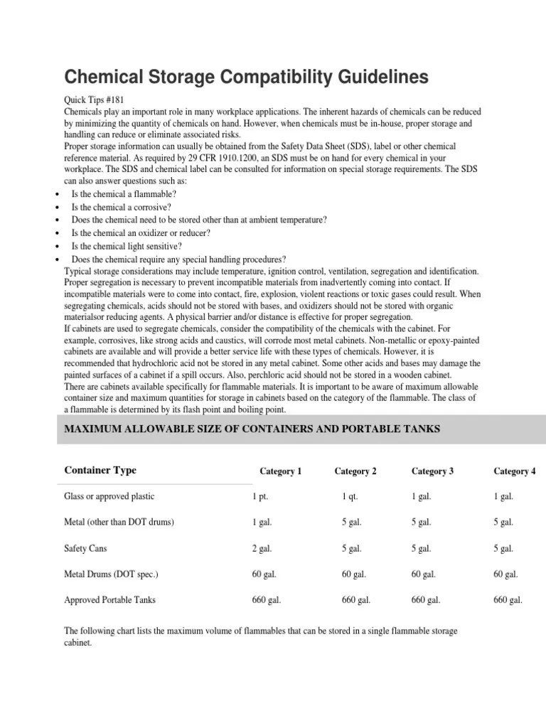 Chemical Storage Compatibility Guidelines PDF Chlorine Nitric Acid