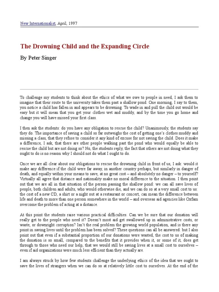 SINGER The Drowning Child and the Expanding Circle Psychological