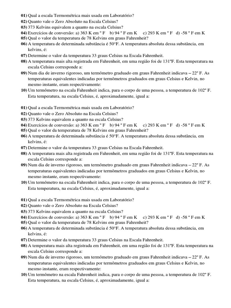 Qual a Escala Termométrica Mais Usada Em Laboratório Celsius