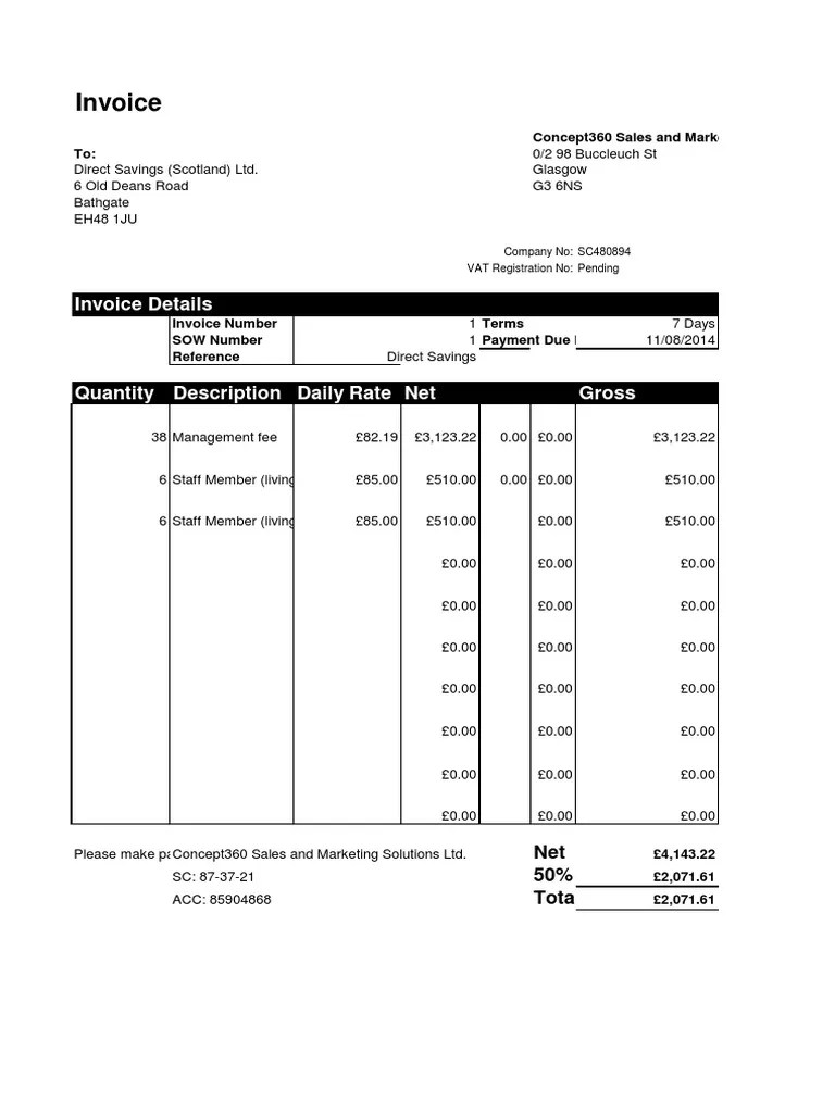 Limited Company Invoice Template VAT Registered PDF