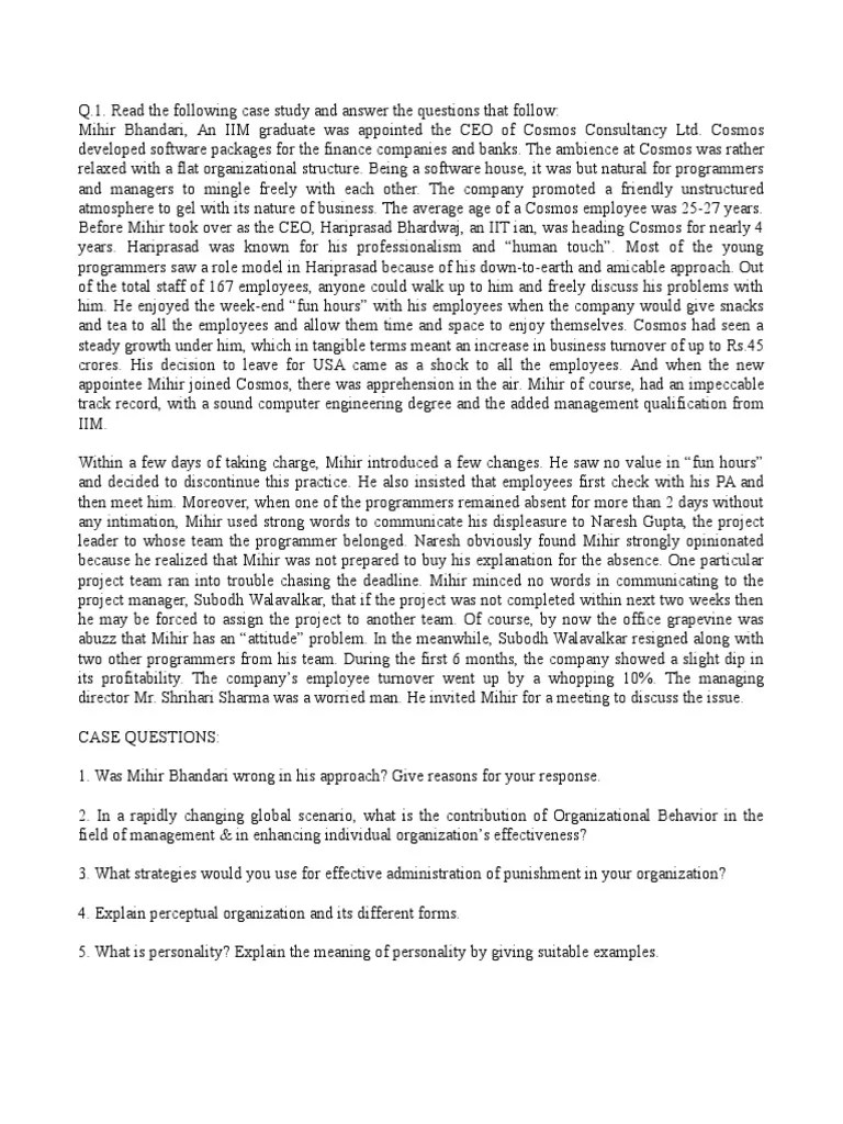 Organizational Behaviour Case Study Business Personal Growth