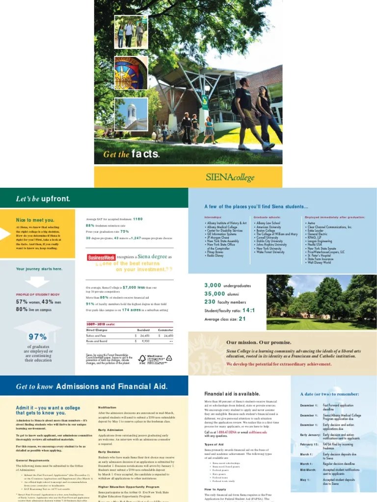 Siena College Viewbook Side 2 University And College Admission Science
