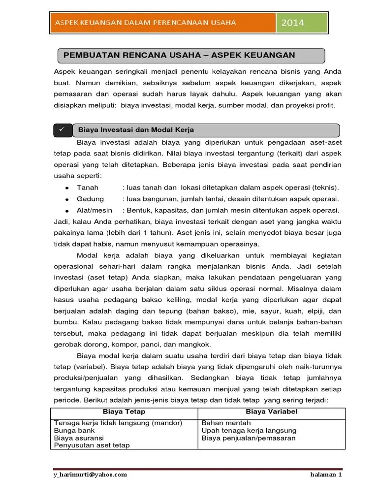 Aspek Keuangan Dalam Merencanakan Usaha | PDF