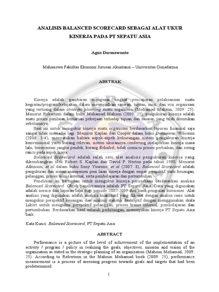 Jurnal Analisis Balanced Scorecard Sebagai Alat Ukur Kinerja Pada Pt
