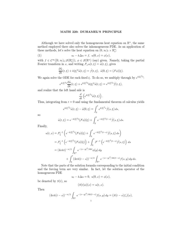 Duhamel's Principle Partial Differential Equation Mathematical Analysis