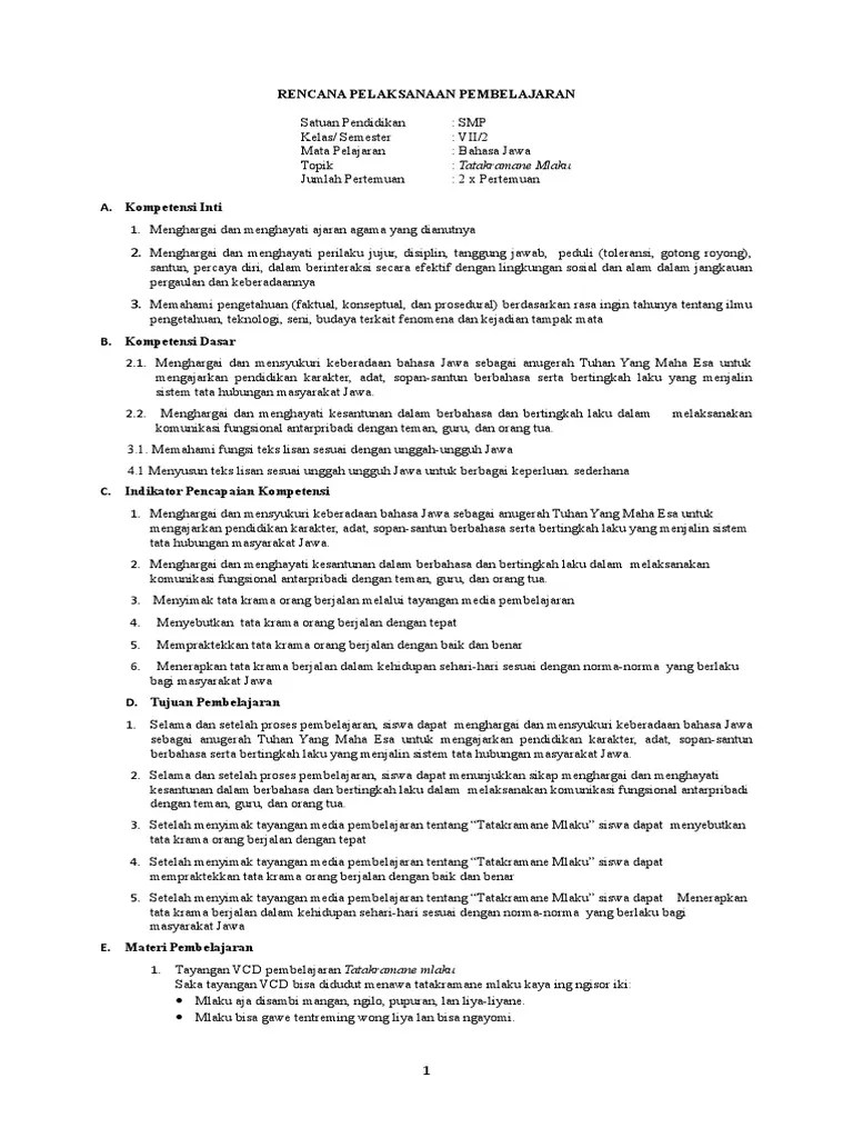 Rpp Bahasa Jawa Sd Kurikulum 2013 Doc Rismax