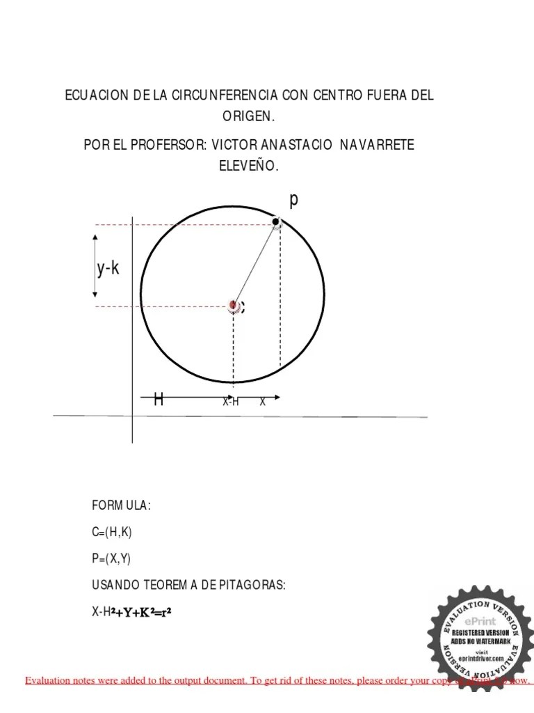 Ecuacion de La Circunferencia Con Centro Fuera Del Origen