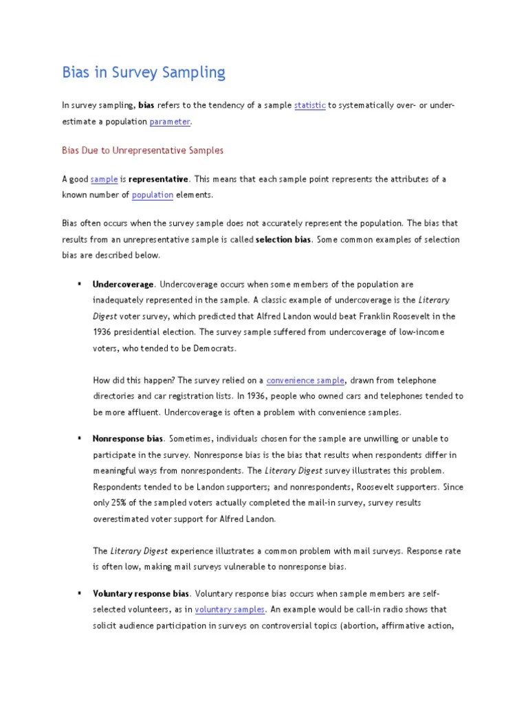 Bias in Survey Sampling PDF Bias Of An Estimator Survey Methodology
