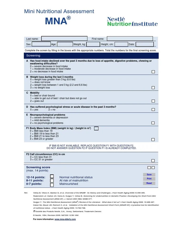 Mna short form Body Mass Index Weight Loss