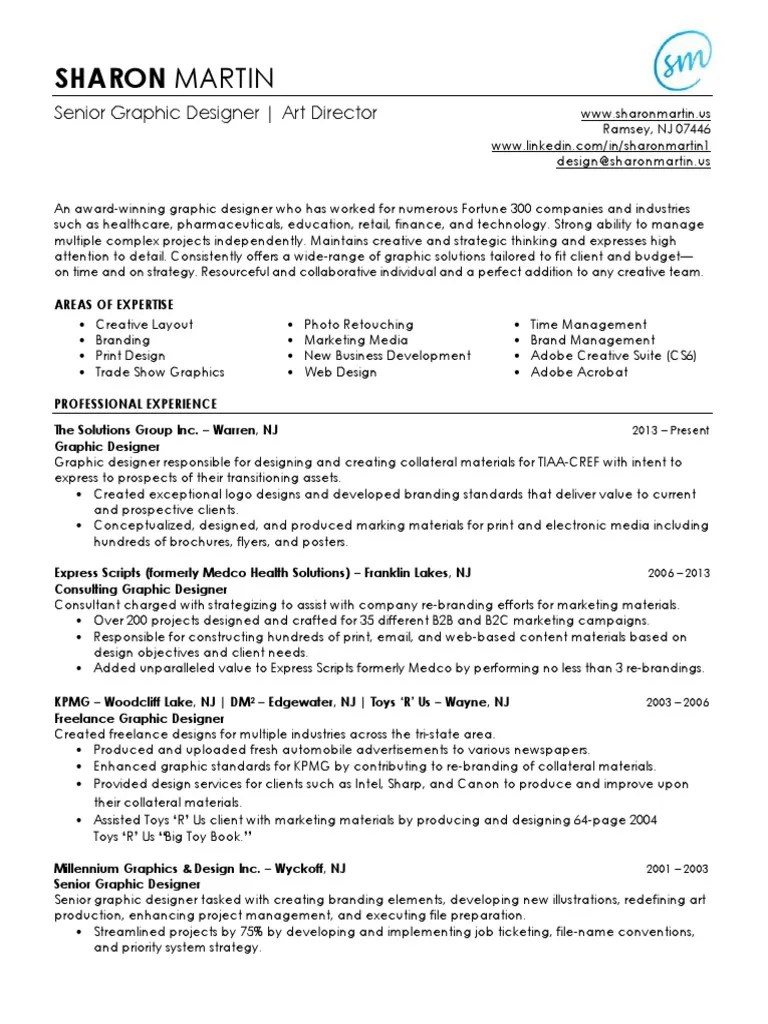 Senior Graphic Designer Art Director in NYC NJ Resume Sharon Martin