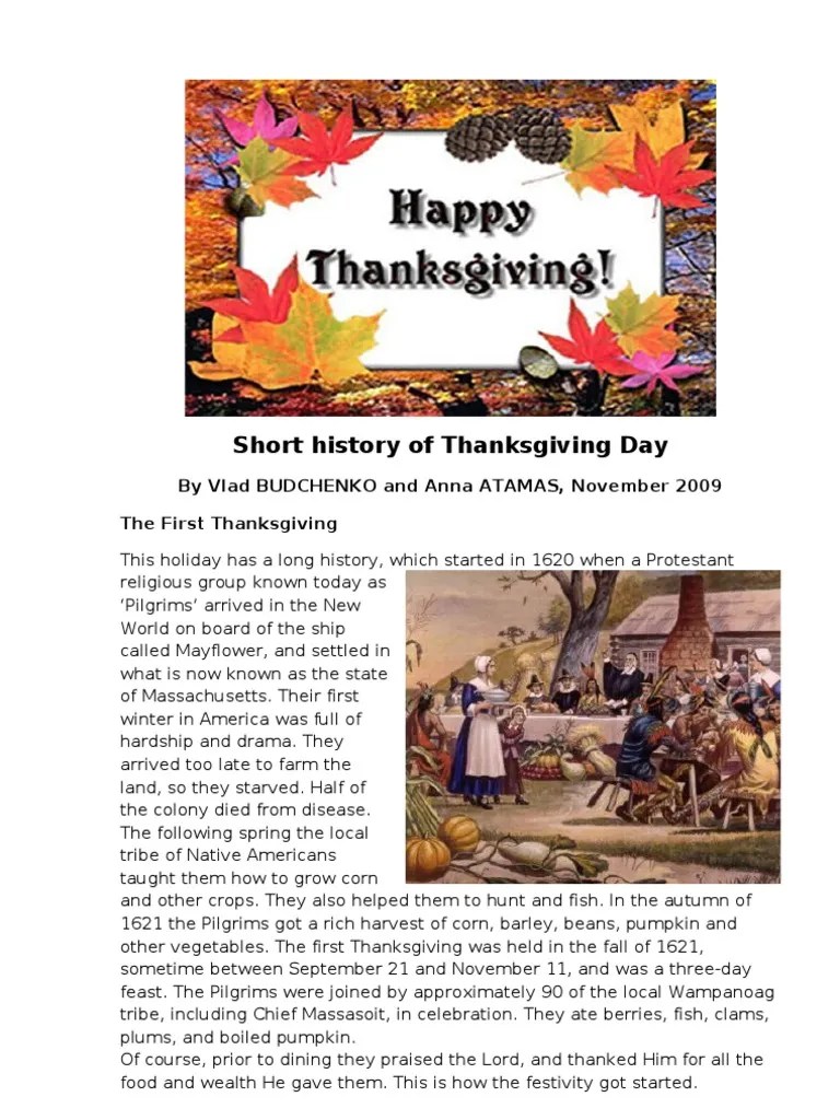 Short History of Thanksgiving Day