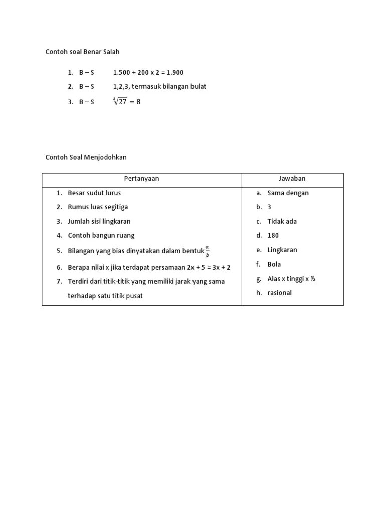 Contoh Soal Menjodohkan Ips Kelas 4 Sd - Soal Kelasmu