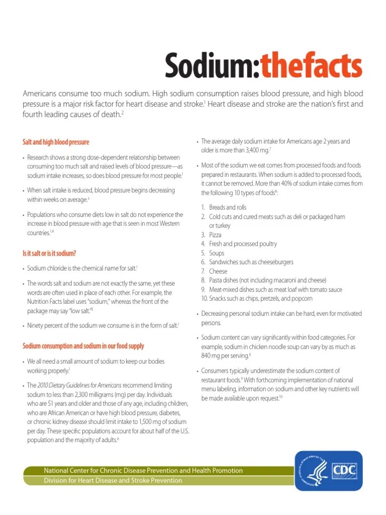 Sodium Fact Sheet Salt Nutrition
