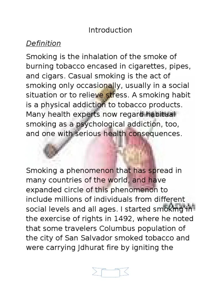 Introduction Definition Smoking is the Inhalation of the Smoke Of Tobacco Smoking Addiction