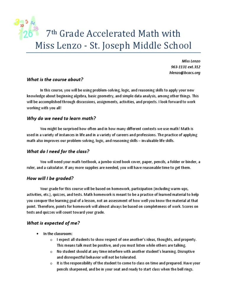 syllabus 7th acc math Homework Physics & Mathematics