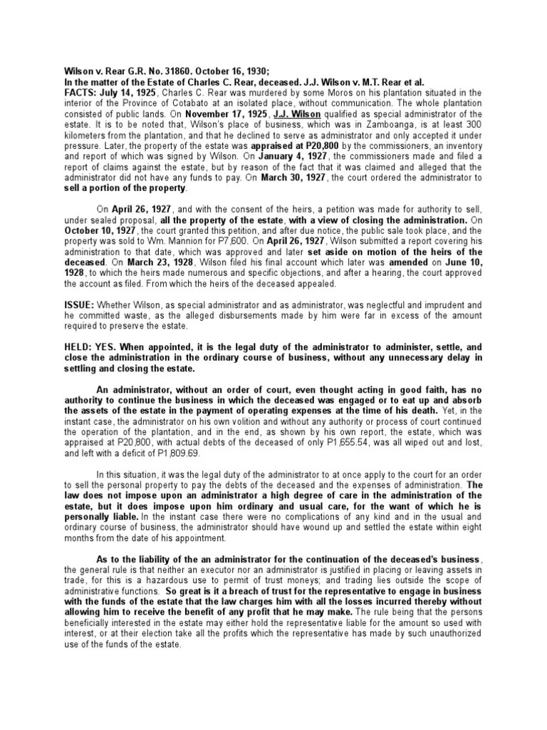 Wilson v. Rear PDF Civil Law Law) Virtue